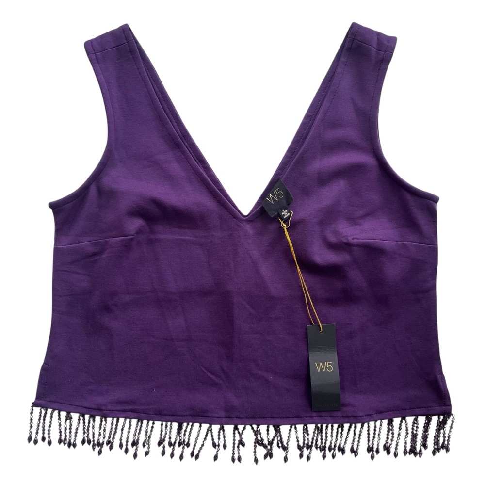 W5 Anthropologie Women's Sma Purple Beaded Sleeveless V Neck Tank Top Party Chic